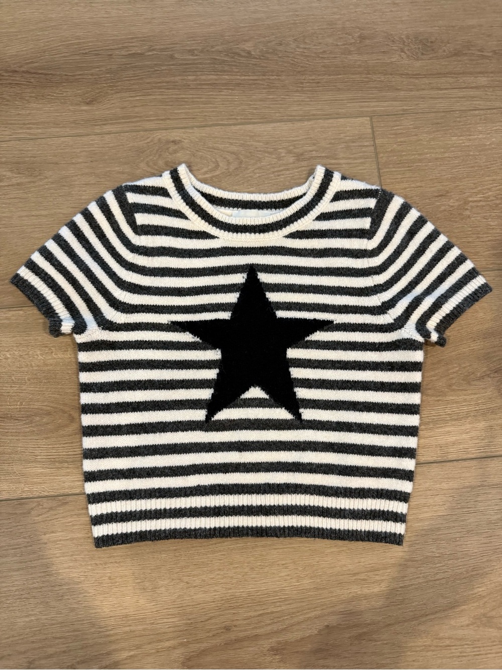 Striped Gray & White Star Knit Crop Top - Women's